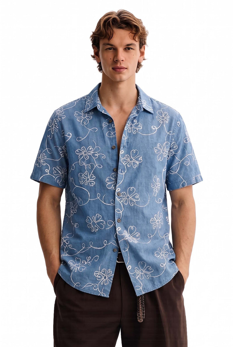Men's Premium Line-Art Floral Printed Casual Shirt