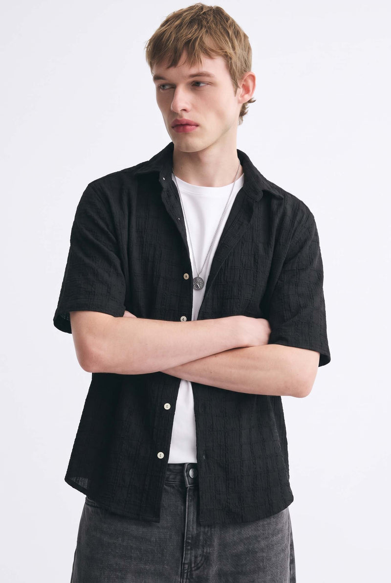Men's Premium Textured Short-Sleeve Casual Shirt