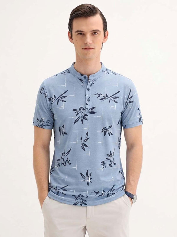 Men's Premium Printed Mandarin Collar Henley T-Shirt