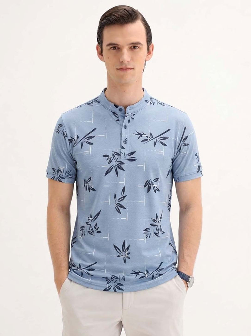 Men's Premium Printed Mandarin Collar Henley T-Shirt