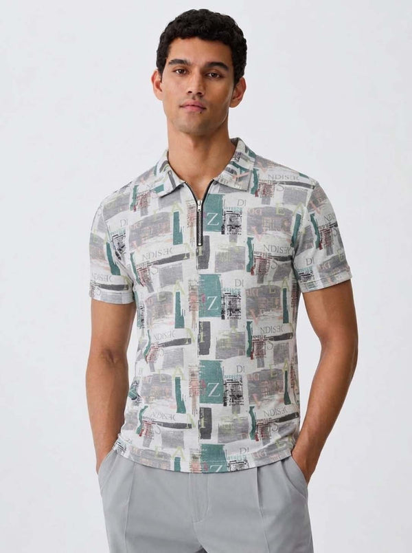 Men's Premium Printed Half-Zip Regular fit T-Shirt