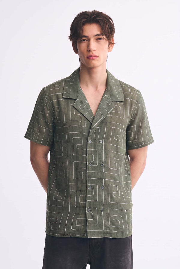 Men's Premium Double-Breasted Printed Cuban Collar Shirt