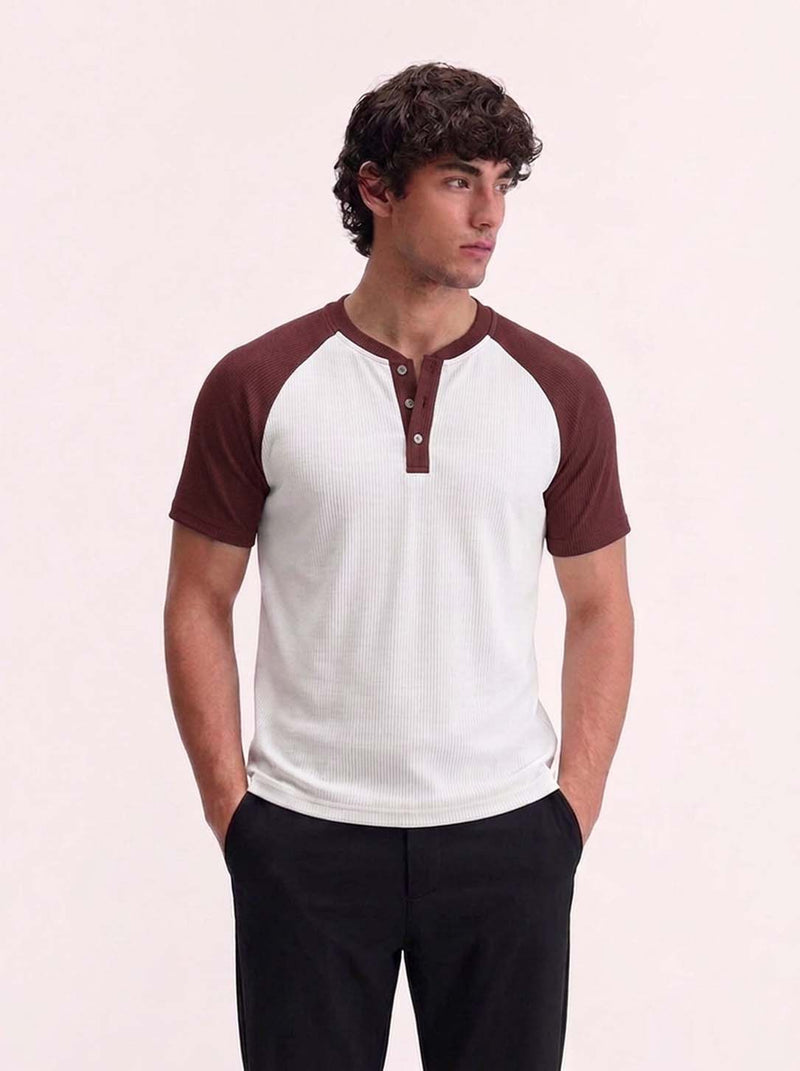 Men's Premium Ribbed Henley Neck Raglan T-Shirt