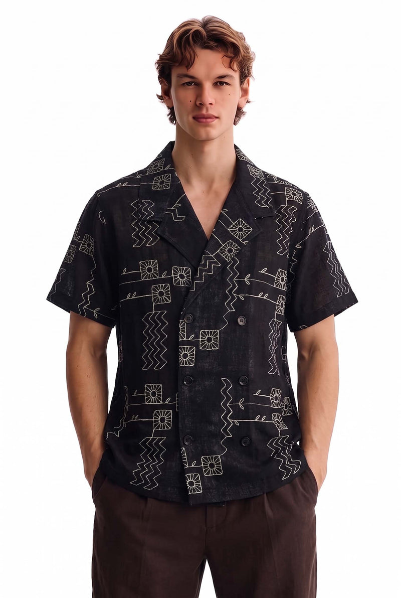 Men's Premium Double-Breasted Printed Cuban Collar Shirt