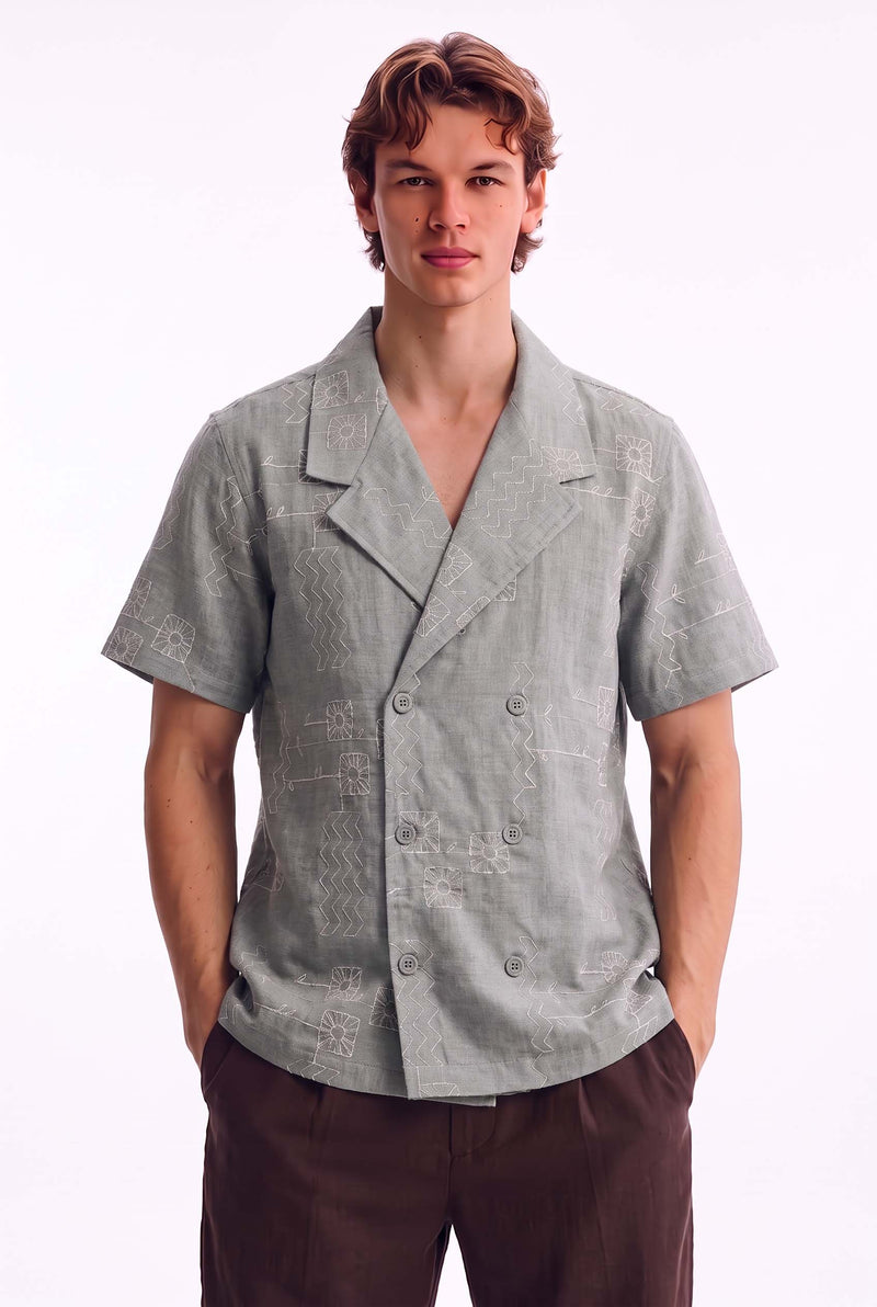 Men's Premium Double-Breasted Printed Cuban Collar Shirt