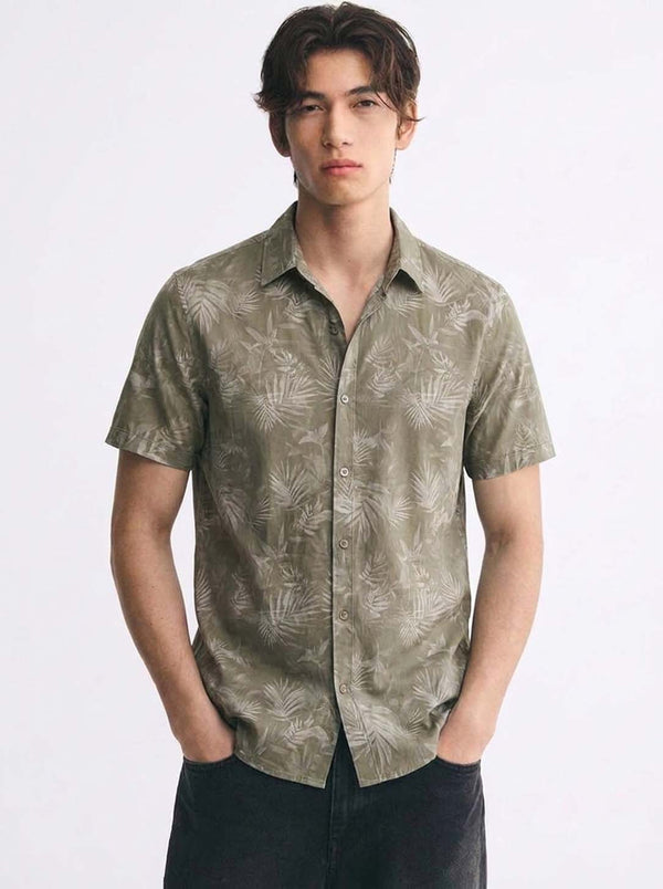 Men's Premium Leaf Printed Cuban Collar Shirt