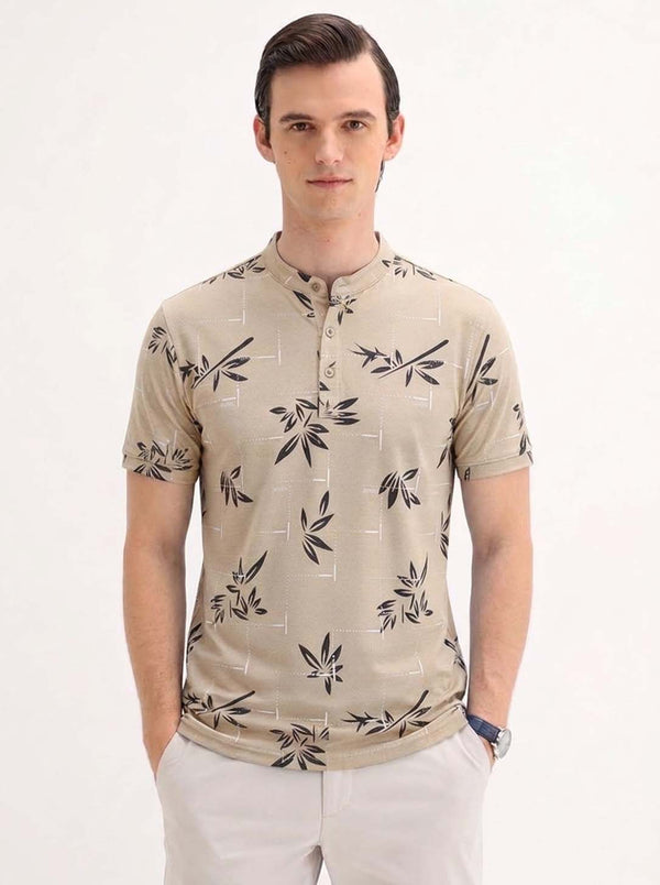 Men's Premium Printed Mandarin Collar Henley T-Shirt