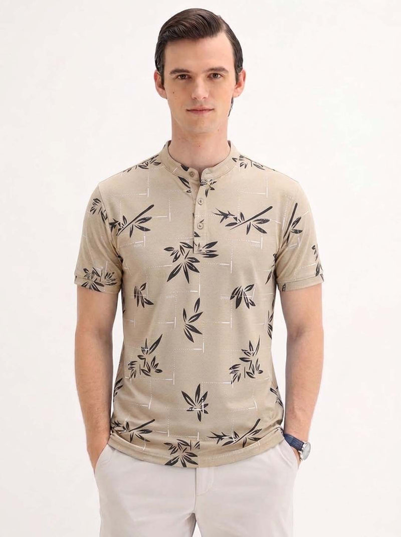 Men's Premium Printed Mandarin Collar Henley T-Shirt