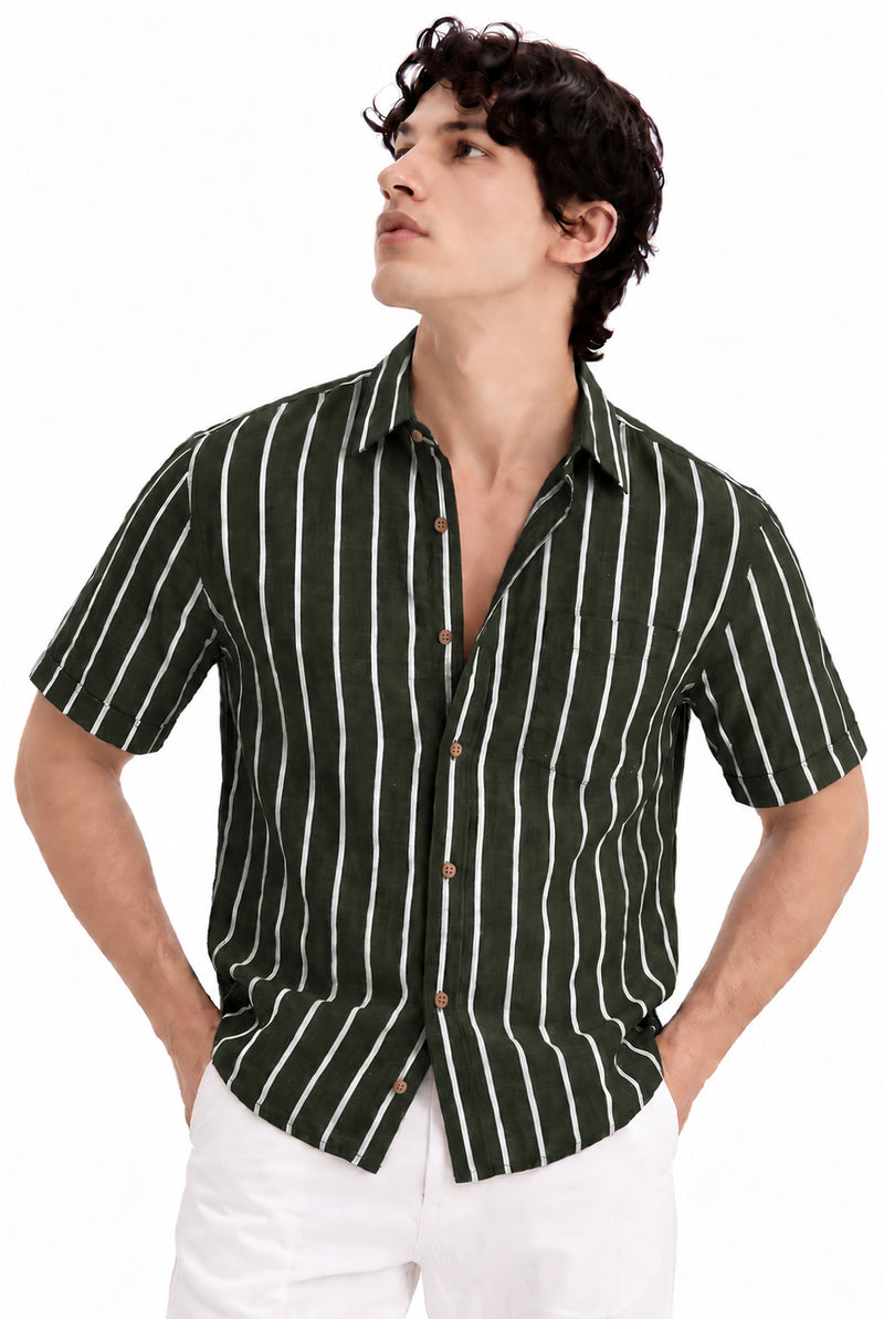 Men's Premium Striped Short-Sleeve Cuban Collar Shirt