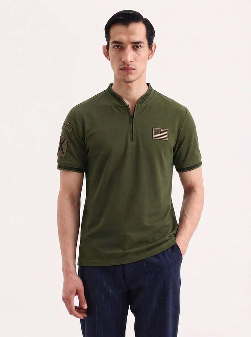 Men’s Premium Half-Zip Mandarin Collar Polo T-Shirt
