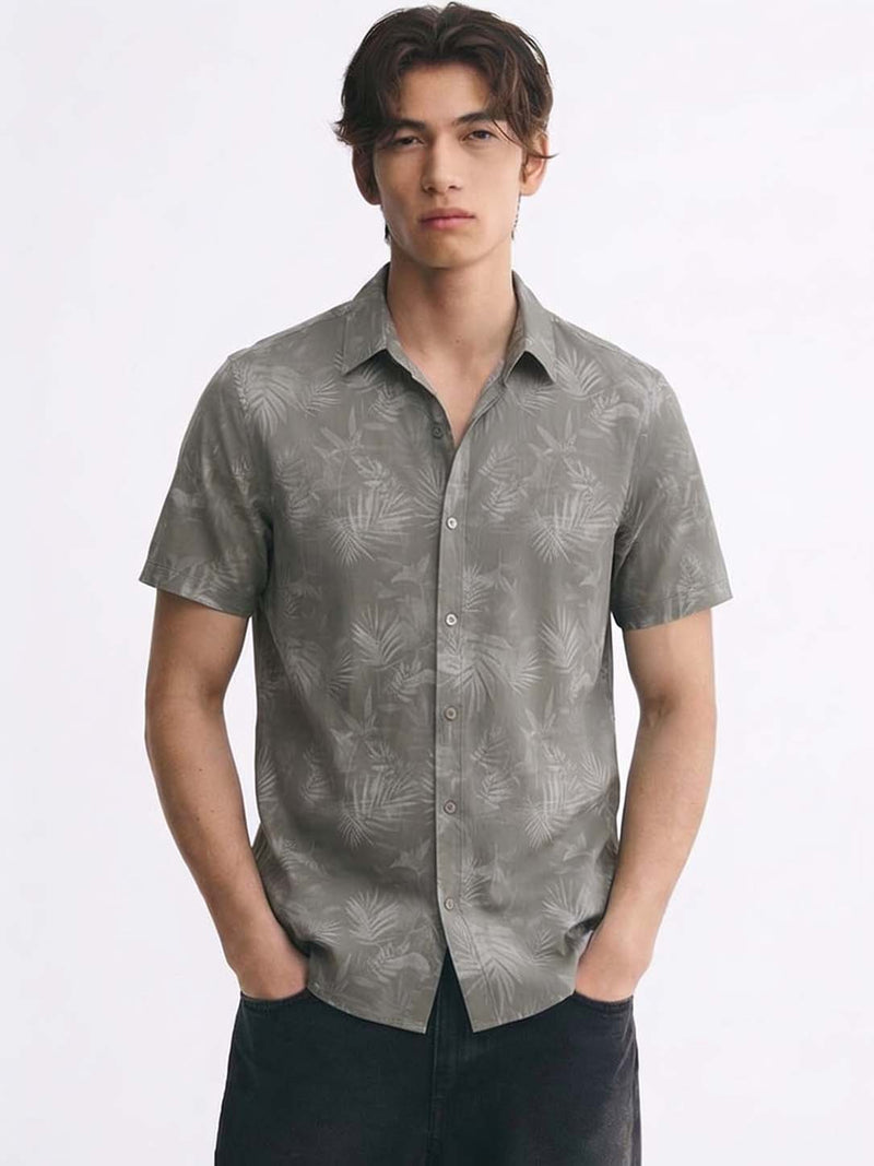Men's Premium Leaf Printed Cuban Collar Shirt