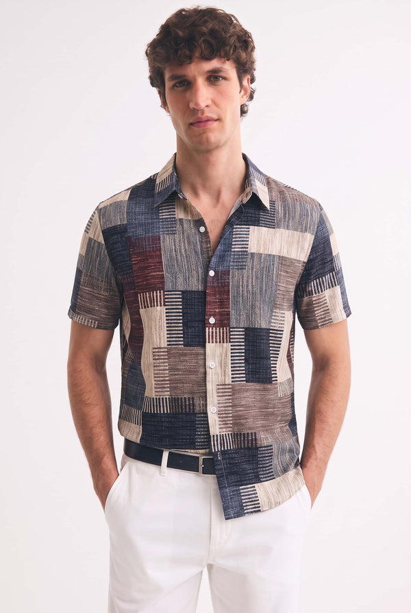 Men's Premium Multicolor Abstract Patchwork Short-Sleeve Casual Shirt