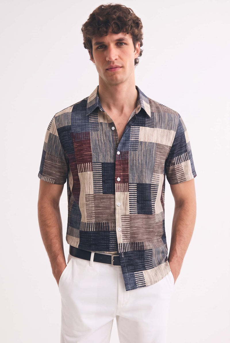 Men's Premium Multicolor Abstract Patchwork Short-Sleeve Casual Shirt