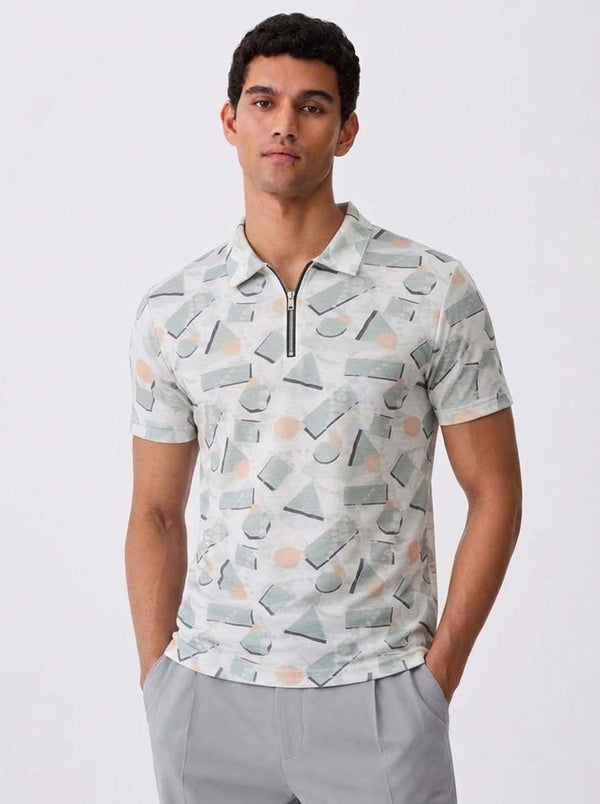 Men's Premium Printed Half-Zip Regular fit T-Shirt