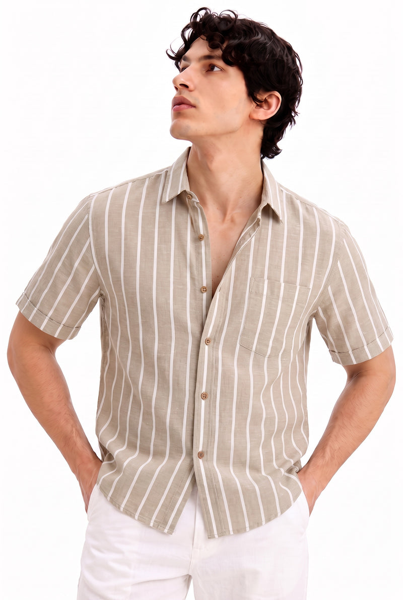 Men's Premium Striped Short-Sleeve Cuban Collar Shirt