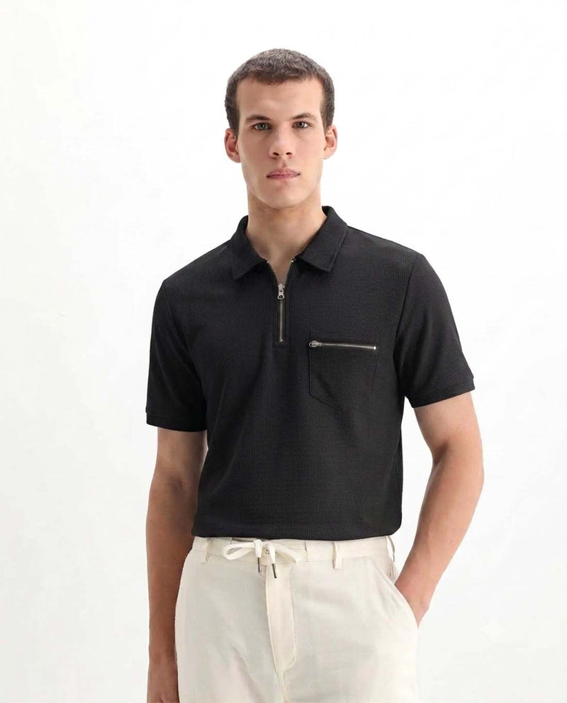 Men’s Premium Textured Half-Zip T-Shirt with Chest Pocket