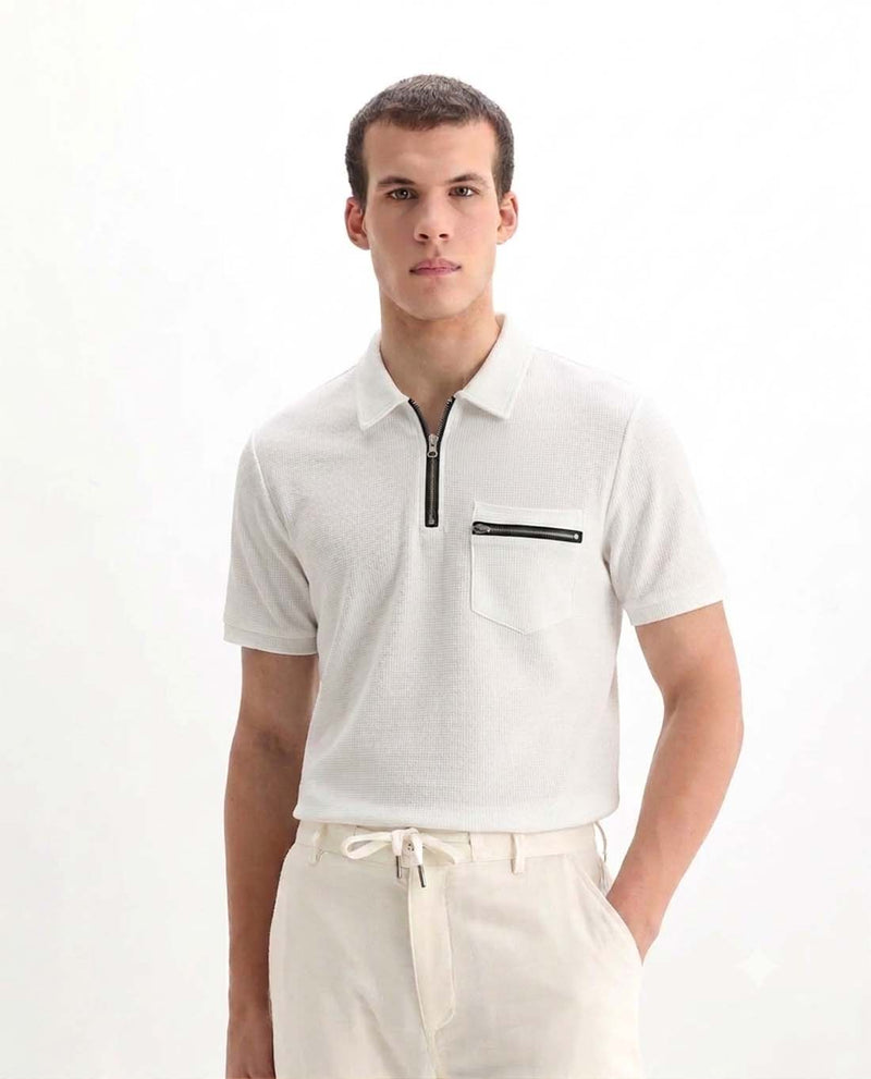 Men’s Premium Textured Half-Zip T-Shirt with Chest Pocket
