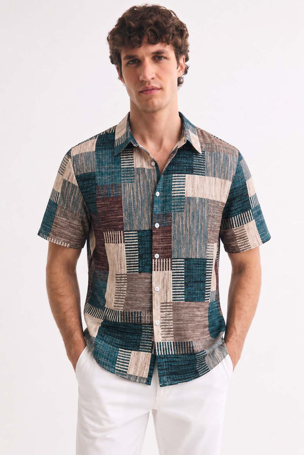 Men's Premium Multicolor Abstract Patchwork Short-Sleeve Casual Shirt