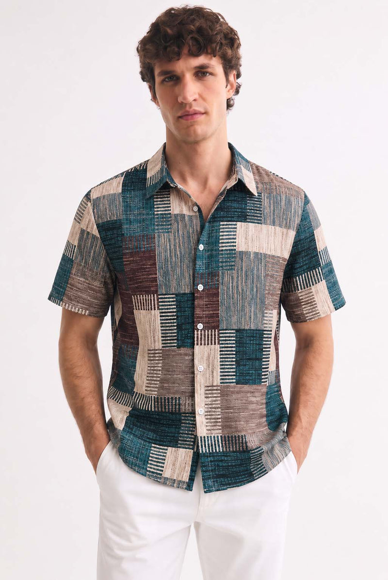 Men's Premium Multicolor Abstract Patchwork Short-Sleeve Casual Shirt