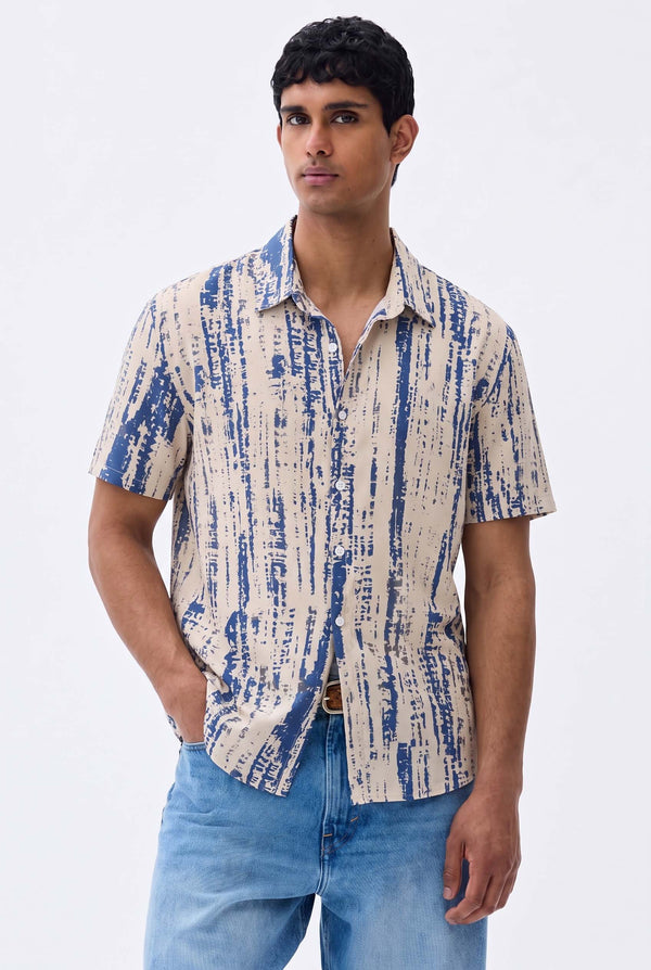 Men's Premium Abstract Brushstroke Short-Sleeve Casual Shirt