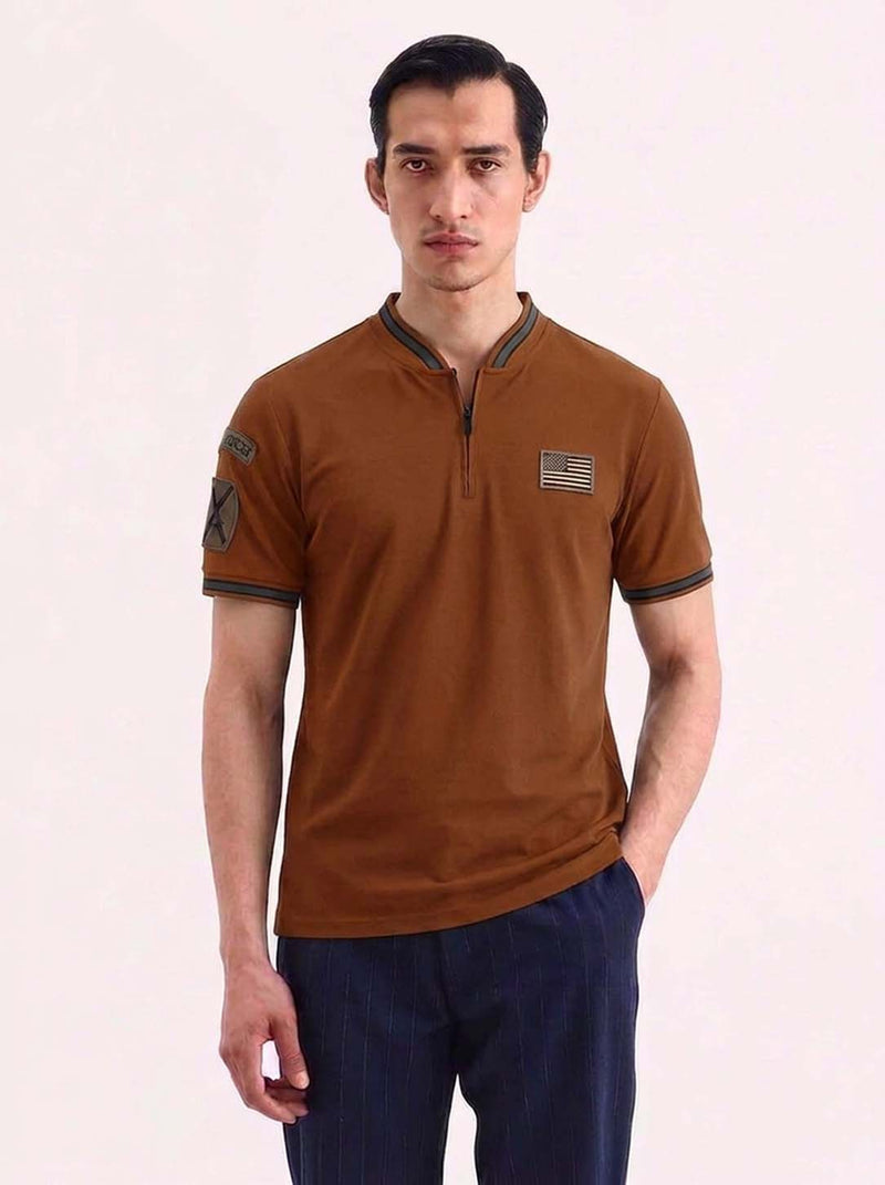 Men’s Premium Half-Zip Mandarin Collar Polo T-Shirt