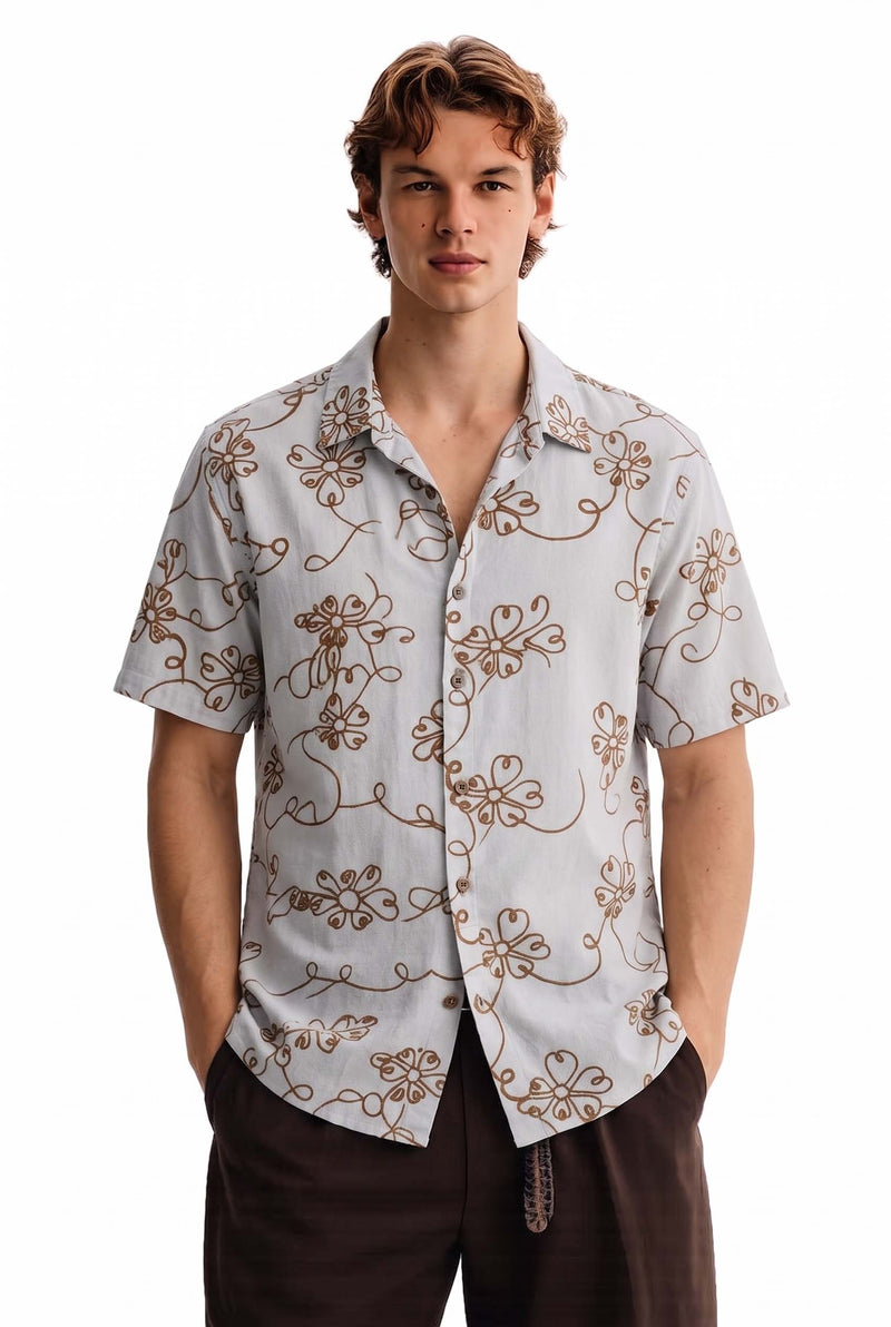 Men's Premium Line-Art Floral Printed Casual Shirt