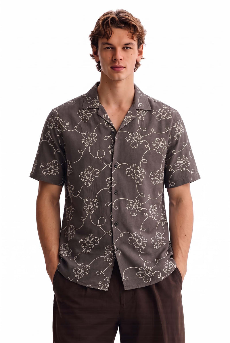 Men's Premium Line-Art Floral Printed Casual Shirt