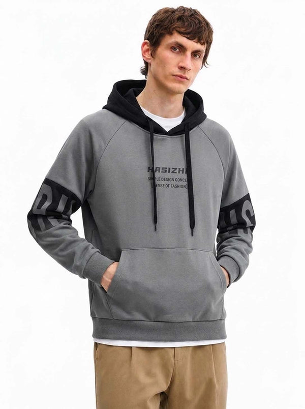 Men's Premium Casual Hooded Sweatshirt with Contrast Sleeve Design & Front Pocket