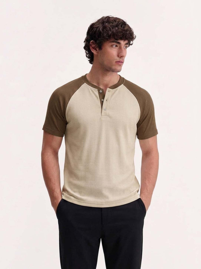 Men's Premium Ribbed Henley Neck Raglan T-Shirt