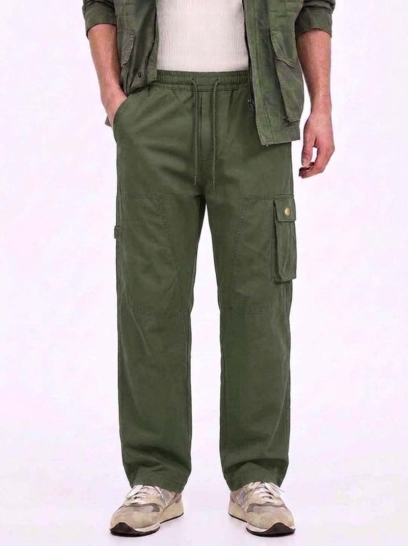 Men's Premium Relaxed Fit Casual Pants with Flap Pockets Cargo