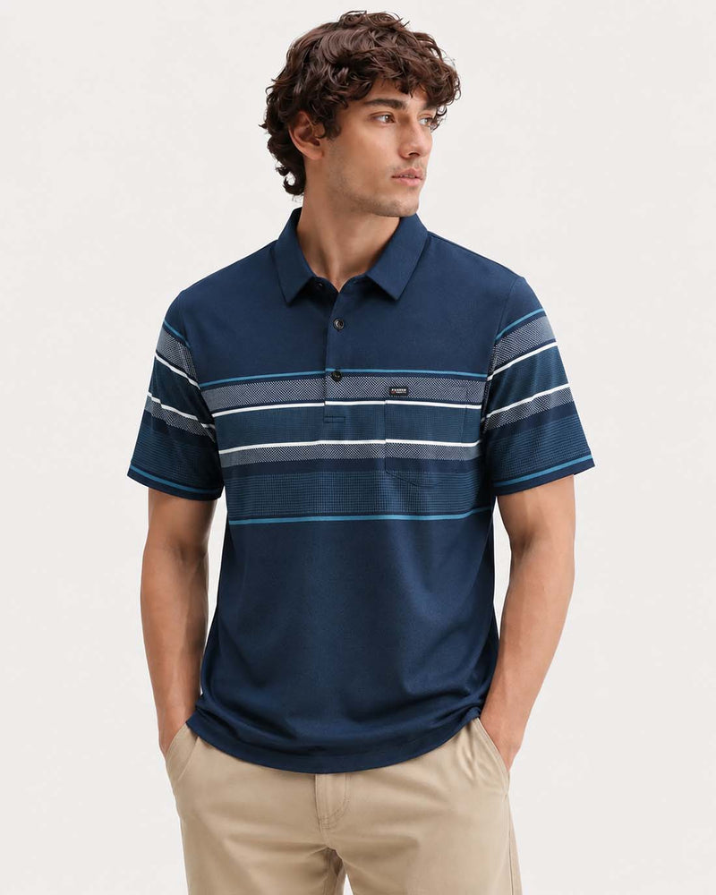 Men’s Premium Textured Polo with Striped Panel Design T-shirt