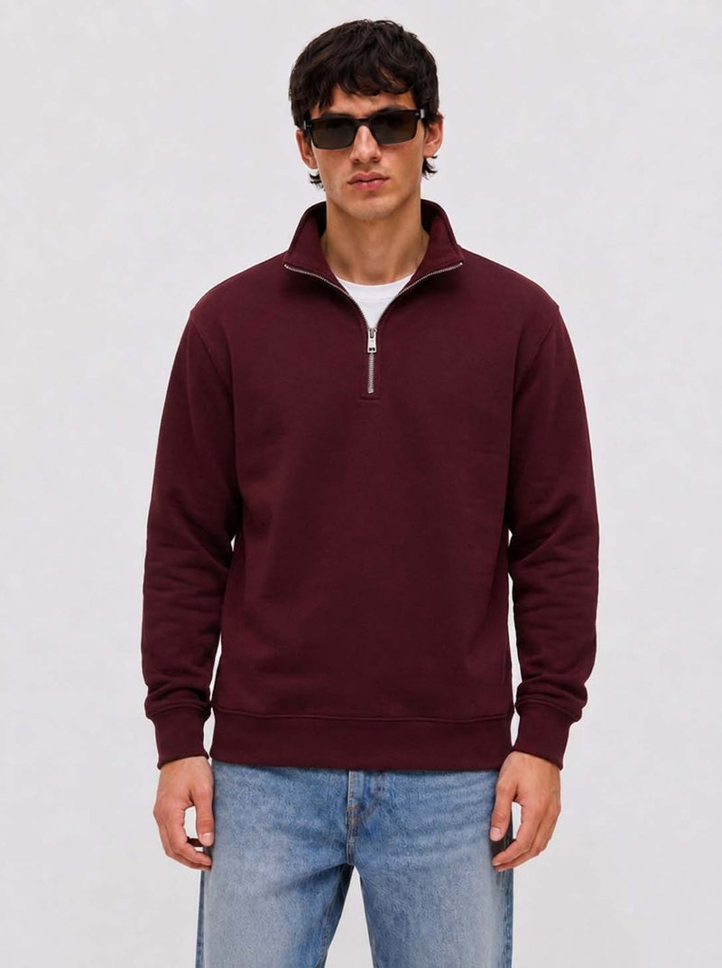 Men’s Premium Casual Full Sleeve Half-Zip Stand Collar Sweatshirt
