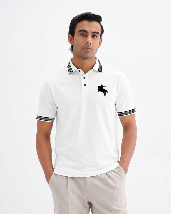 Men’s Premium Cotton Polo Shirt with Contrast Greek Key Collar shirt