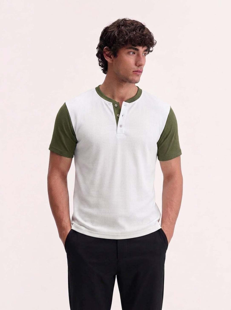Men's Premium Ribbed Henley Neck Raglan T-Shirt