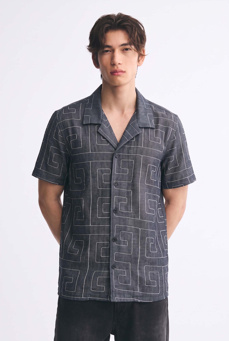 Men's Premium Double-Breasted Printed Cuban Collar Shirt
