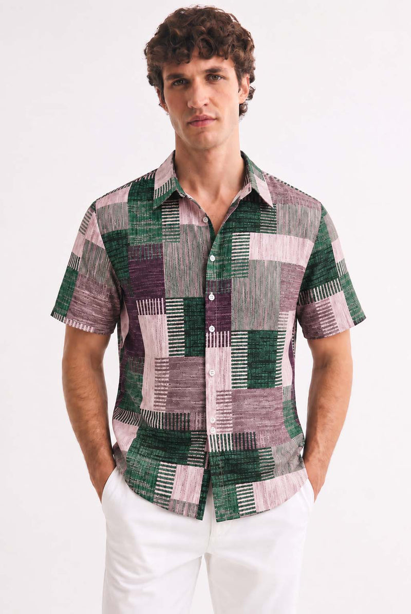 Men's Premium Multicolor Abstract Patchwork Short-Sleeve Casual Shirt