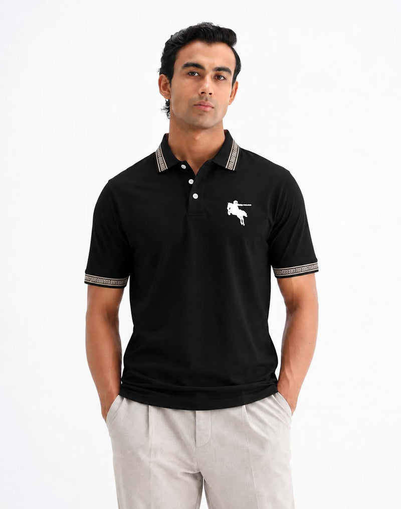 Men’s Premium Cotton Polo Shirt with Contrast Greek Key Collar shirt