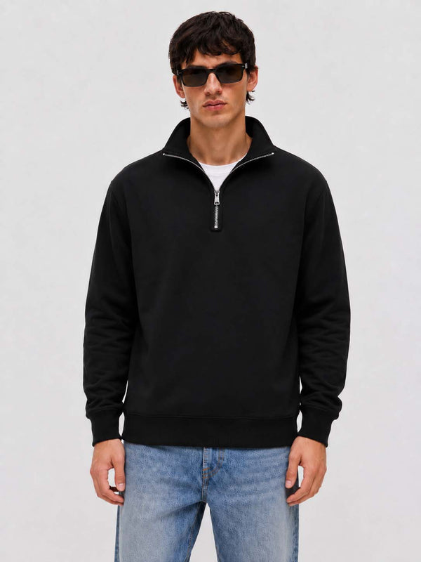 Men’s Premium Casual Full Sleeve Half-Zip Stand Collar Sweatshirt