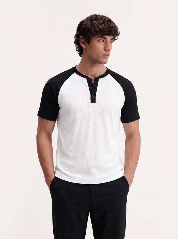 Men's Premium Ribbed Henley Neck Raglan T-Shirt