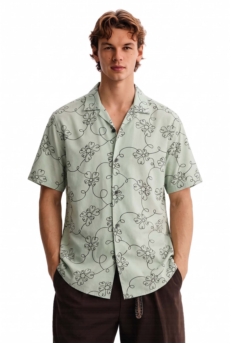 Men's Premium Line-Art Floral Printed Casual Shirt