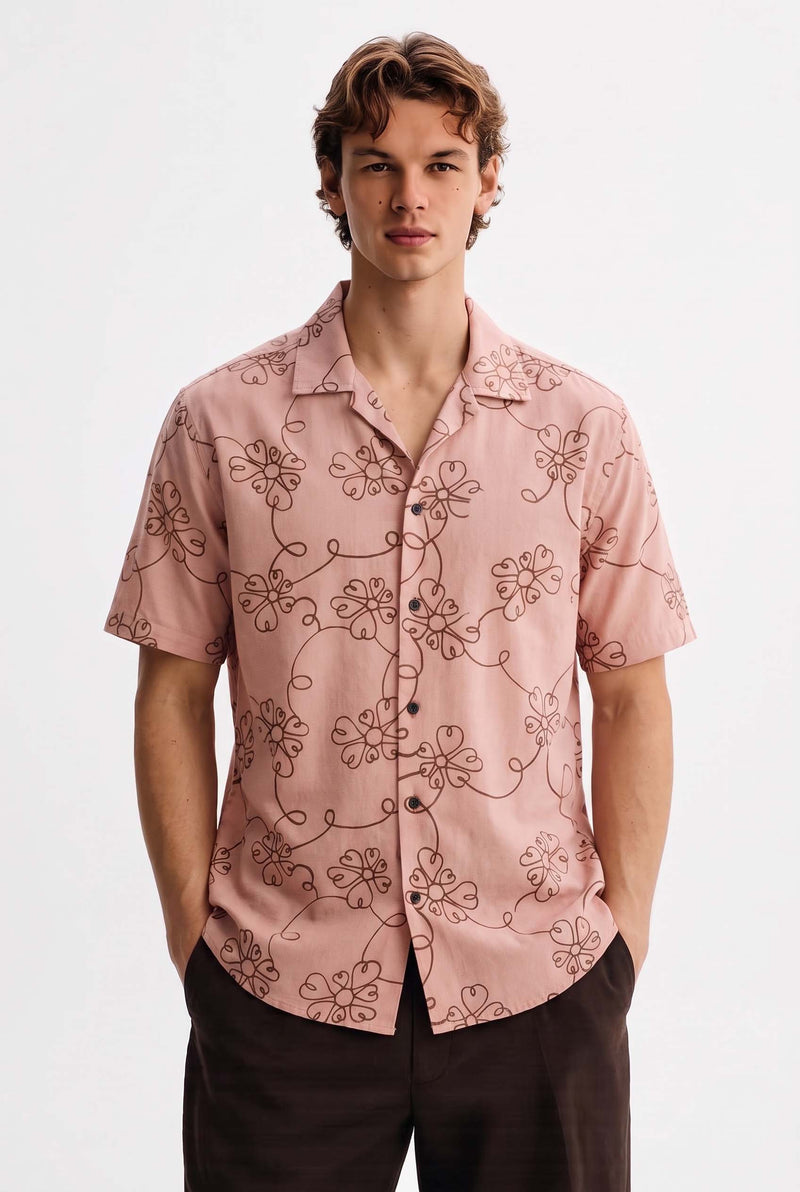 Men's Premium Line-Art Floral Printed Casual Shirt