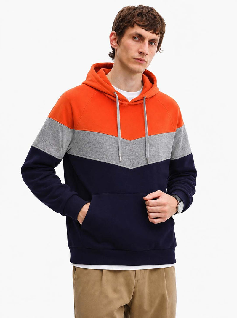 Men’s Color Block Hoodie Casual Pullover Sweatshirt