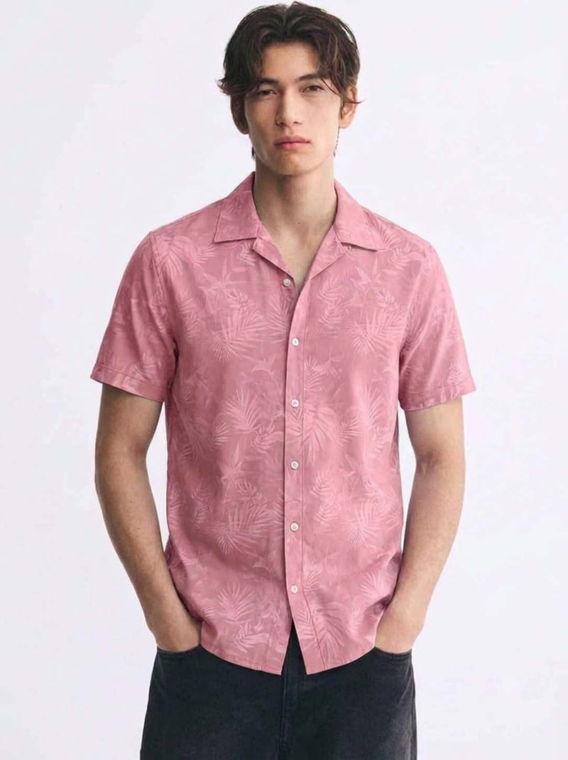 Men's Premium Leaf Printed Cuban Collar Shirt