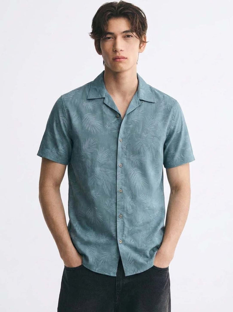 Men's Premium Leaf Printed Cuban Collar Shirt