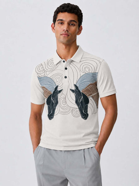 Men's Premium Abstract Horse Artwork Polo T-Shirt