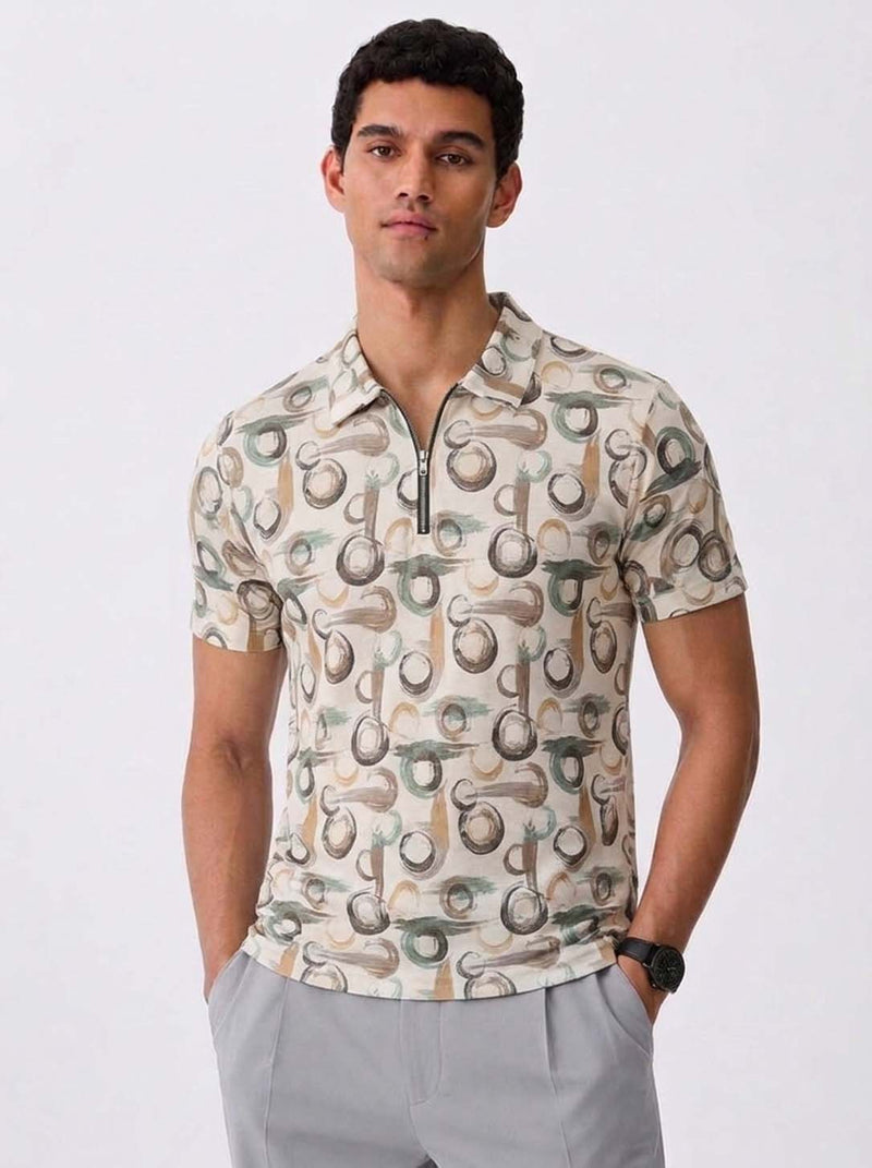 Men's Premium Printed Half-Zip Regular fit T-Shirt