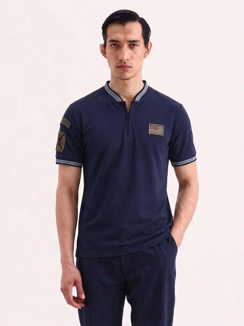 Men’s Premium Half-Zip Mandarin Collar Polo T-Shirt