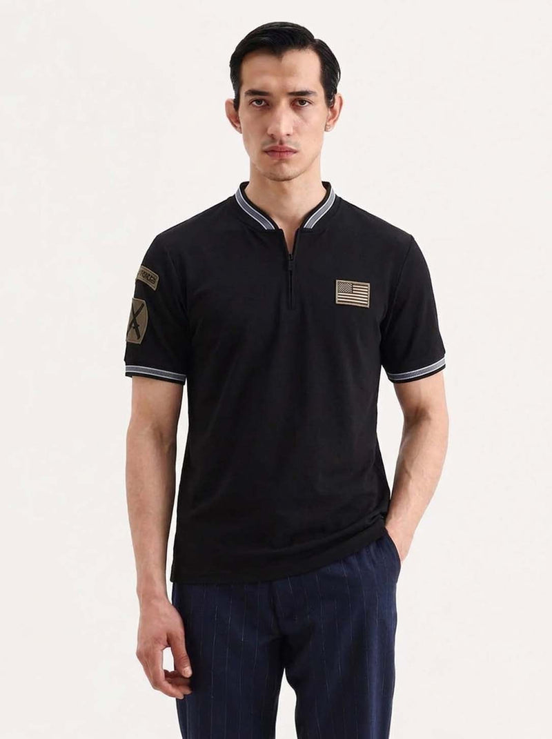 Men’s Premium Half-Zip Mandarin Collar Polo T-Shirt