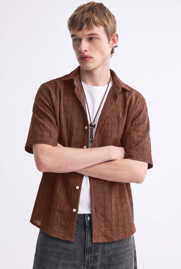 Men's Premium Textured Short-Sleeve Casual Shirt