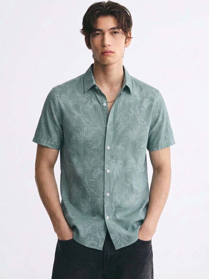 Men's Premium Leaf Printed Cuban Collar Shirt